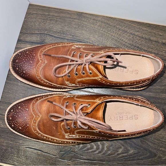 Sperry Shoes Men Size 10 Oxford Brown Leather Dress Boat - Picture 2 of 14